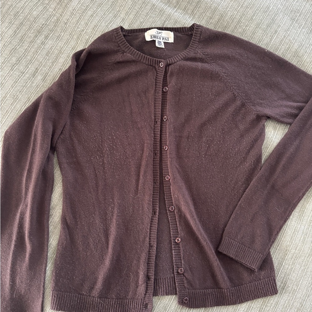 Zhen Pai Brown Wool Cardigan Sweater